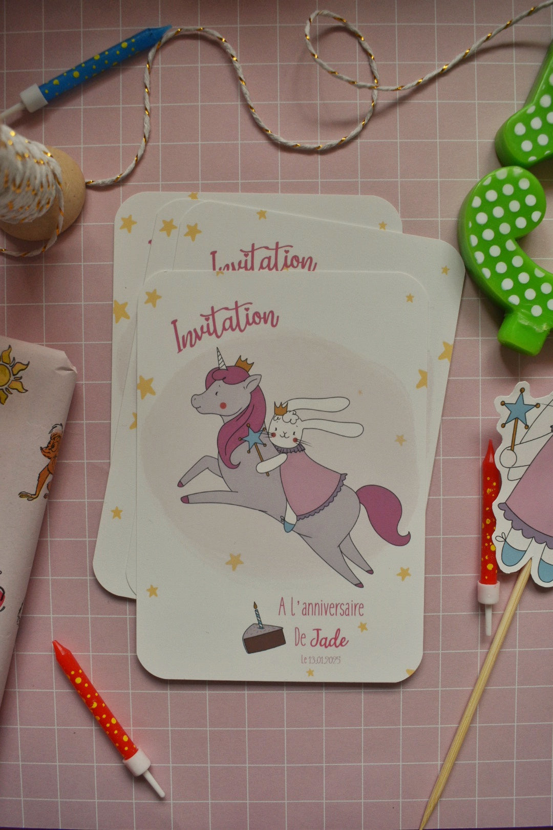 Lot de cartons d'invitation d'anniversaire "Plein de Magie"- Personnalisable